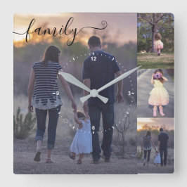 フォトコラージュ家族の写真テンプレート書道 スクエア壁時計