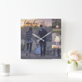 フォトコラージュ家族の写真テンプレート書道 スクエア壁時計 (ホーム)