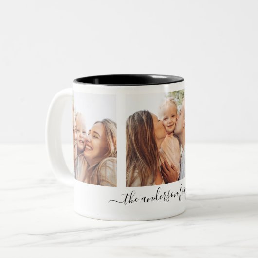フォトコラージュ家族の写真3枚 ツートーンマグカップ (正面左)