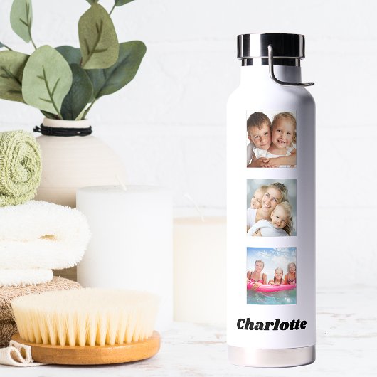 フォトコラージュ家族の友人の名前（白） ウォーターボトル