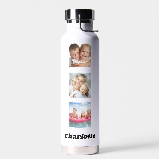 フォトコラージュ家族の友人の名前（白） ウォーターボトル (左面)