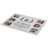 フォトコラージュ家族の名前とモノグラムのカスタム カッティングボード (角)