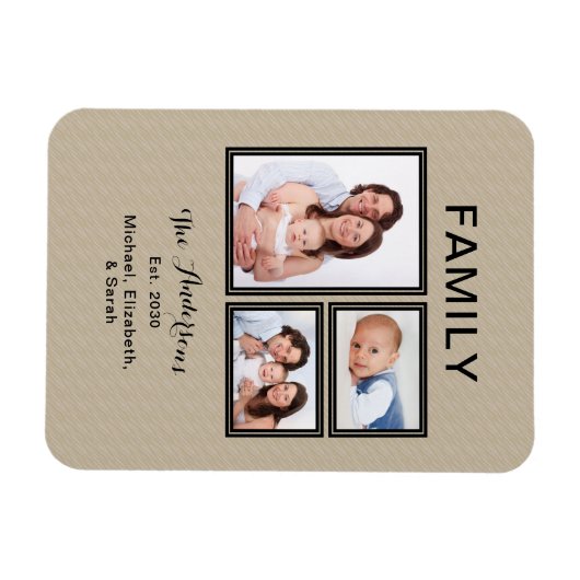 フォトコラージュ家族の名前モダンサンドベージュ マグネット (横)