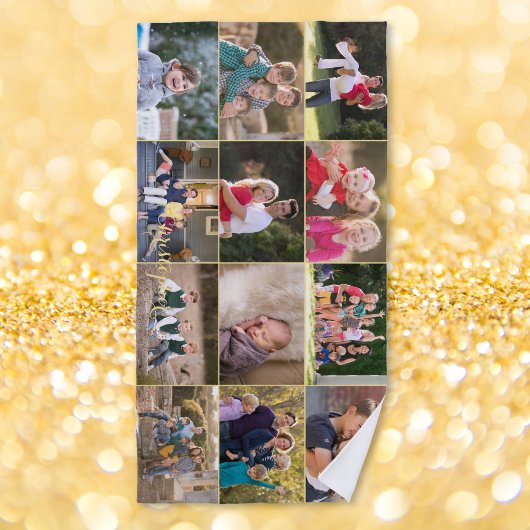 フォトコラージュ家族の子供を12人作成モノグラムの ビーチタオル