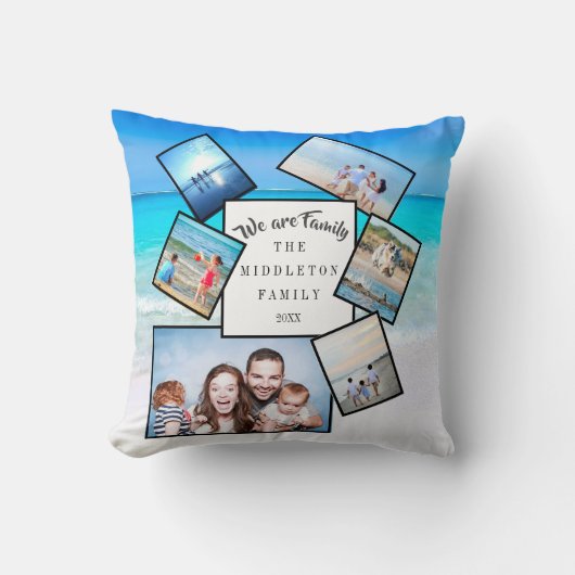 フォトコラージュ家族の海が散在 クッション (正面)