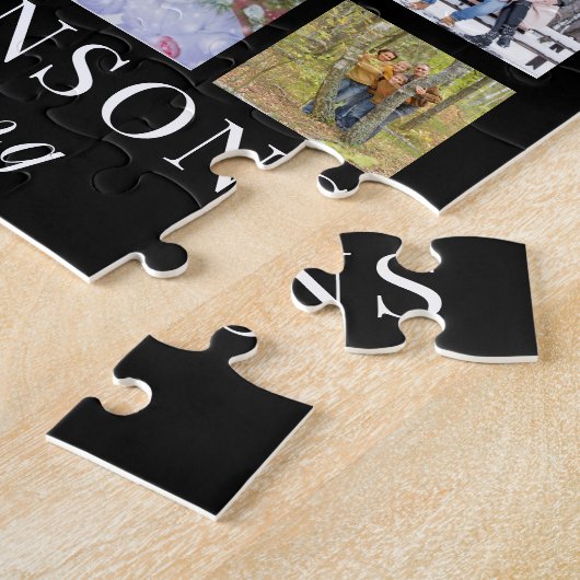 フォトコラージュ家族は全て名前ブラック ジグソーパズル (側面)