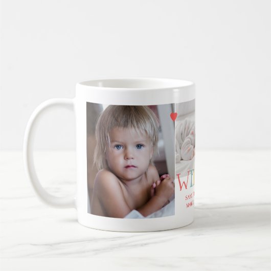 フォトコラージュ家族ウェルカム生まれたばかりのベビー コーヒーマグカップ (左)