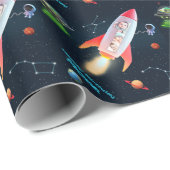 フォトコラージュ巨額 | 宇宙ロケット1歳の誕生日 ラッピングペーパー (ロールコーナー)