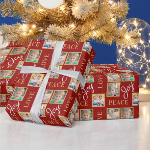 フォトコラージュ平和ラブジョイグリーンクリスマス ラッピングペーパー
