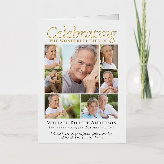 フォトコラージュ悔やみや弔慰葬式 箔グリーティングカード (正面)