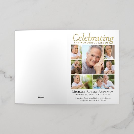 フォトコラージュ悔やみや弔慰葬式 箔グリーティングカード (外側レイダウン)