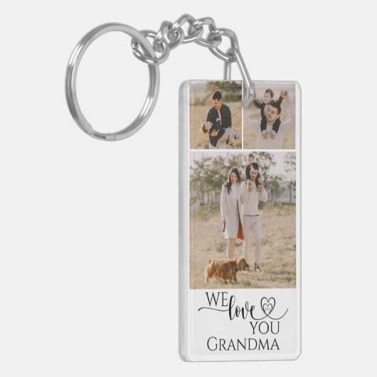 フォトコラージュ愛あなたモダンハートスクリプトおばあちゃん キーホルダー (正面左)
