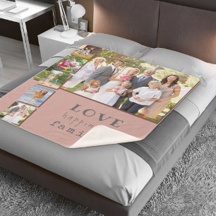フォトコラージュ愛ハピネス家族ピンクマルーン シェルパブランケット