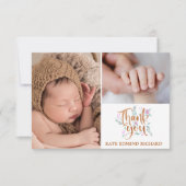 フォトコラージュ手書き新生まれ赤ちゃんシャワー サンキューカード (正面)