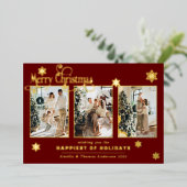 フォトコラージュ数々のブルゴーニュレッドフォイル雪 箔シーズンカード (立ち正面)