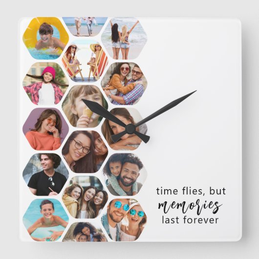 フォトコラージュ数々のメモリシンプルスクエア スクエア壁時計 (正面)