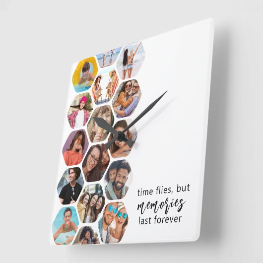 フォトコラージュ数々のメモリシンプルスクエア スクエア壁時計 (傾斜)