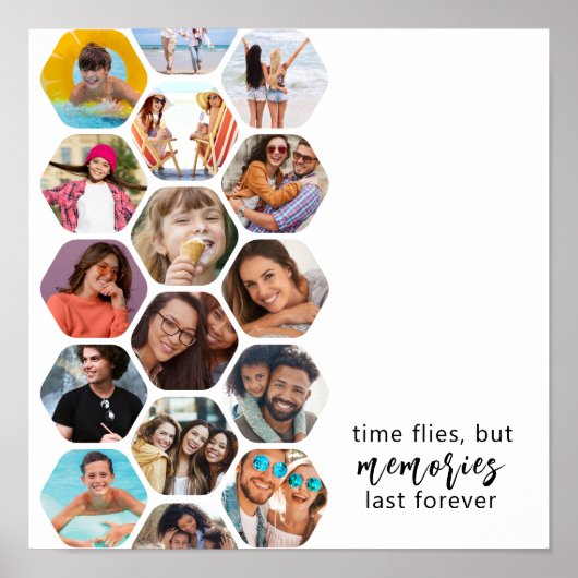 フォトコラージュ数々のメモリシンプルスクエア ポスター (正面)