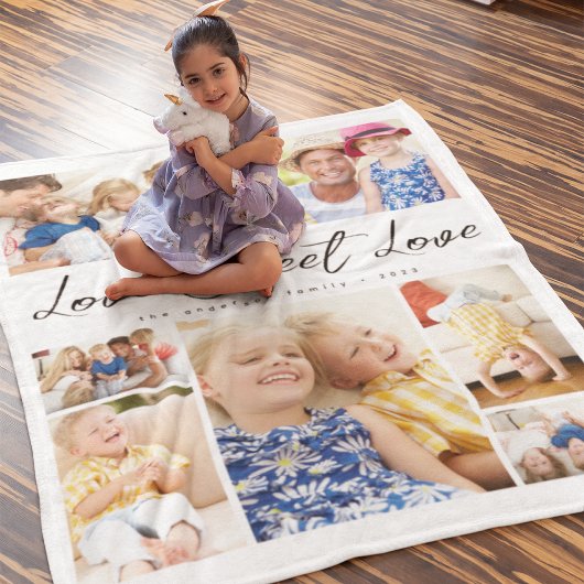 フォトコラージュ数々のラブスイートラブファミリー フリースブランケット