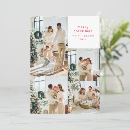 フォトコラージュ数々のレッド水玉模様レトロクリスマス シーズンカード (スタンド正面)