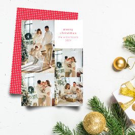 フォトコラージュ数々のレッド水玉模様レトロクリスマス シーズンカード