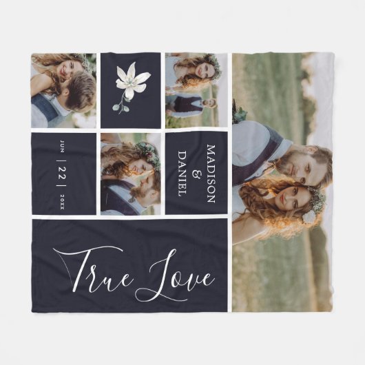 フォトコラージュ新しいギフト結婚の記念ファイル フリースブランケット (正面(横))