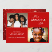 フォトコラージュ明るい赤の輝きモダン シーズンカード (正面/裏面)