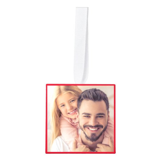 フォトコラージュ最高のパパエバーレッドパーソナライズされた キューブオーナメント (正面)