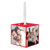 フォトコラージュ最高のパパエバーレッドパーソナライズされた キューブオーナメント (裏面アングル)