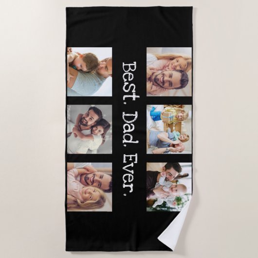 フォトコラージュ最高のパパエバー白黒記念 ビーチタオル (正面)