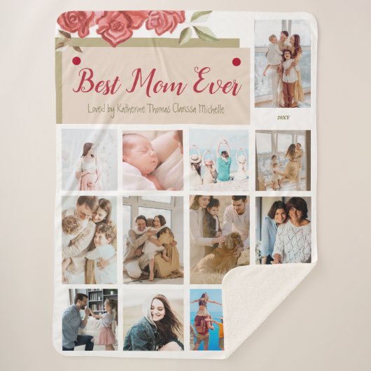 フォトコラージュ最高のママのマザモダンーデー シェルパブランケット (正面)