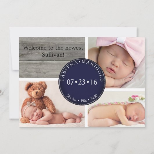 フォトコラージュ木材ニュートラル誕生発表 招待状 (正面)