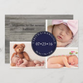 フォトコラージュ木材ニュートラル誕生発表 招待状 (正面/裏面)