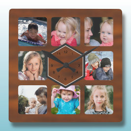 フォトコラージュ木目パターン8 スクエア壁時計