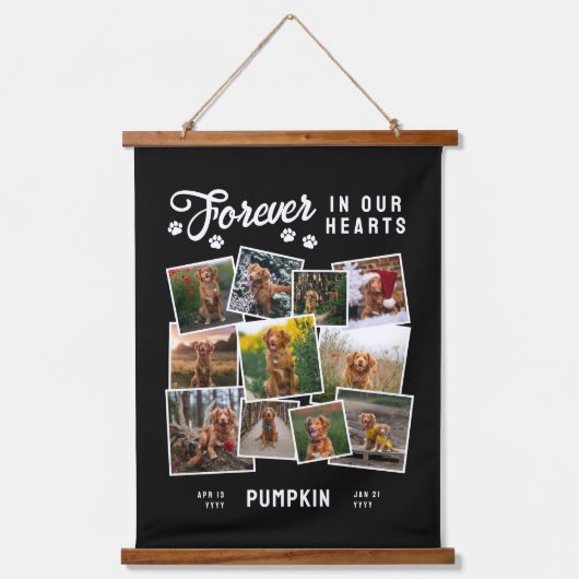 フォトコラージュ永遠に私たちのハートドッグメモリアル 吊り下げ型タペストリー (正面)