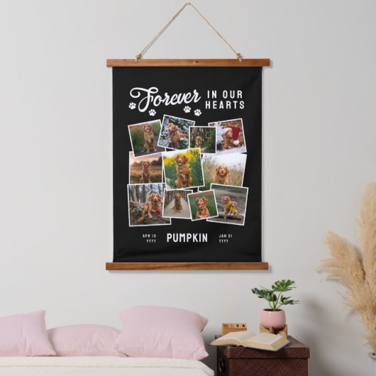 フォトコラージュ永遠に私たちのハートドッグメモリアル 吊り下げ型タペストリー (寝室)