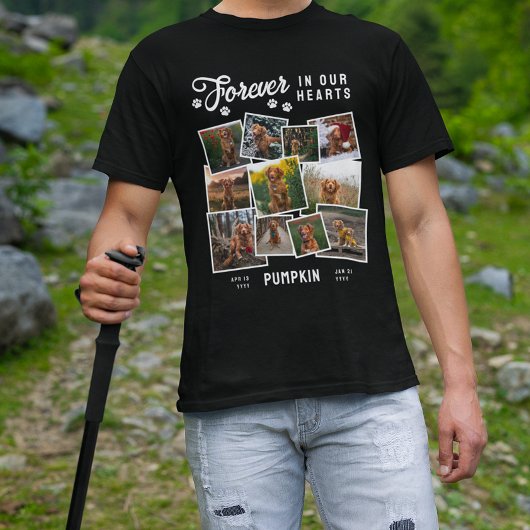 フォトコラージュ永遠に私たちのハートドッグメモリアル Tシャツ