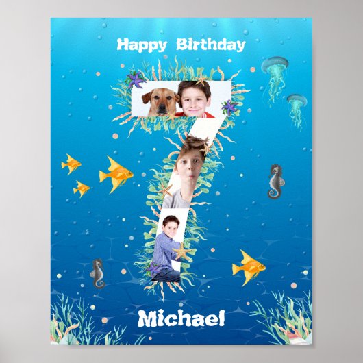 フォトコラージュ海の下の大きな7誕生日 ポスター (正面)