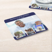 フォトコラージュ海軍ブルー誕生日パーティー スクエアペーパーコースター (アングル)