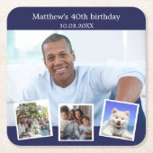 フォトコラージュ海軍ブルー誕生日パーティー スクエアペーパーコースター (正面)