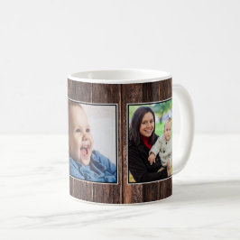 フォトコラージュ濃い茶色の木材3枚 コーヒーマグカップ