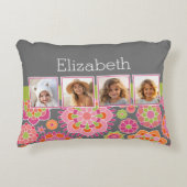 フォトコラージュ熱いピンクとオレンジ色の花 アクセントクッション (正面)