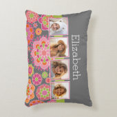 フォトコラージュ熱いピンクとオレンジ色の花 アクセントクッション (正面(垂直))