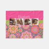 フォトコラージュ熱ピンクのオレンジ色のファンキー花 フリースブランケット (正面(横))