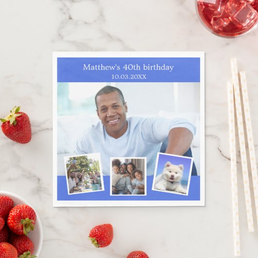 フォトコラージュ王室のブルー誕生日パーティー スタンダードランチョンナプキン (インサイチュ)