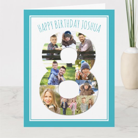 フォトコラージュ番号8青8誕生日カード カード (正面)