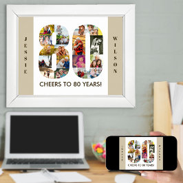 フォトコラージュ番号80ニュートラル80誕生日 ポスター