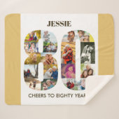 フォトコラージュ番号80ベージュ80誕生日 シェルパブランケット (正面(横))