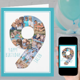 フォトコラージュ番号9少年の第9誕生日カード カード