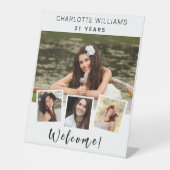 フォトコラージュ白い誕生日パーティーへようこそ 台座サイン (正面)